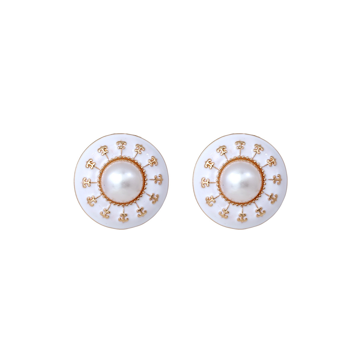 1 Pair Retro Simple Style Geometric Enamel Alloy Artificial Pearls Ear Studs display picture 5