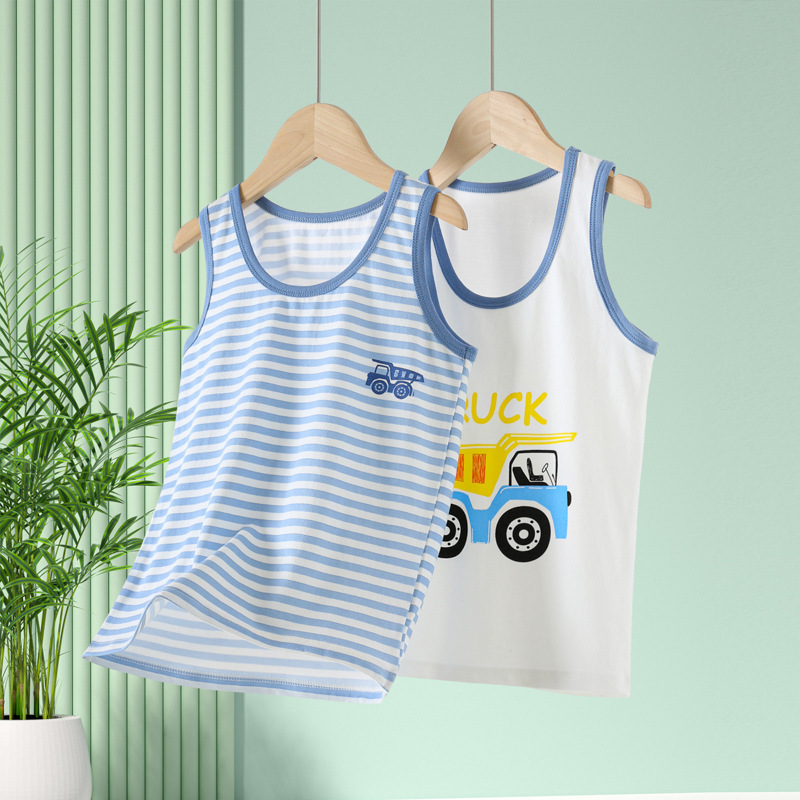 Children's Cute Cartoon Round Neck Backless Top for Boys and Girls, Baby Summer Simple Home T-shirt Underwear Top