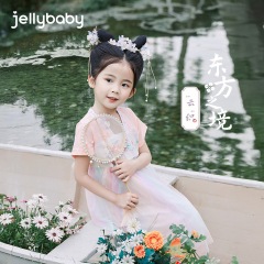 女の子唐服夏2歳ベビー半袖夏服齐服子供夏中国風刺繍漢服5子供スカート