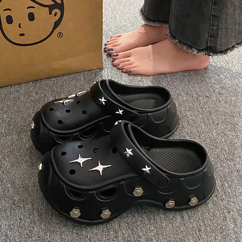 Y2K Hole Shoes Women's Summer Outer Wear Thick Sole 7cm Advanced Non-slip Non-smelly Feet Two-wear Baotou Beach Shoes Women