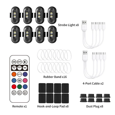 Colorful LED Strobe Light, Rechargeable RGB | Other lights - eight-lights-with-one-remote-control-magic-tape-split-line-version