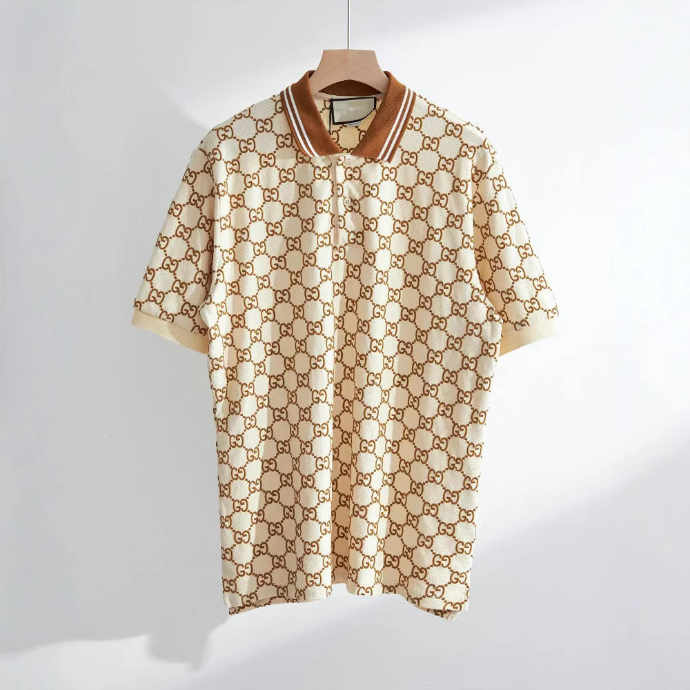 Full Body Double G Embroidered Men's Short Sleeve Knitted Polo Shirt Men's Short Sleeve Polo