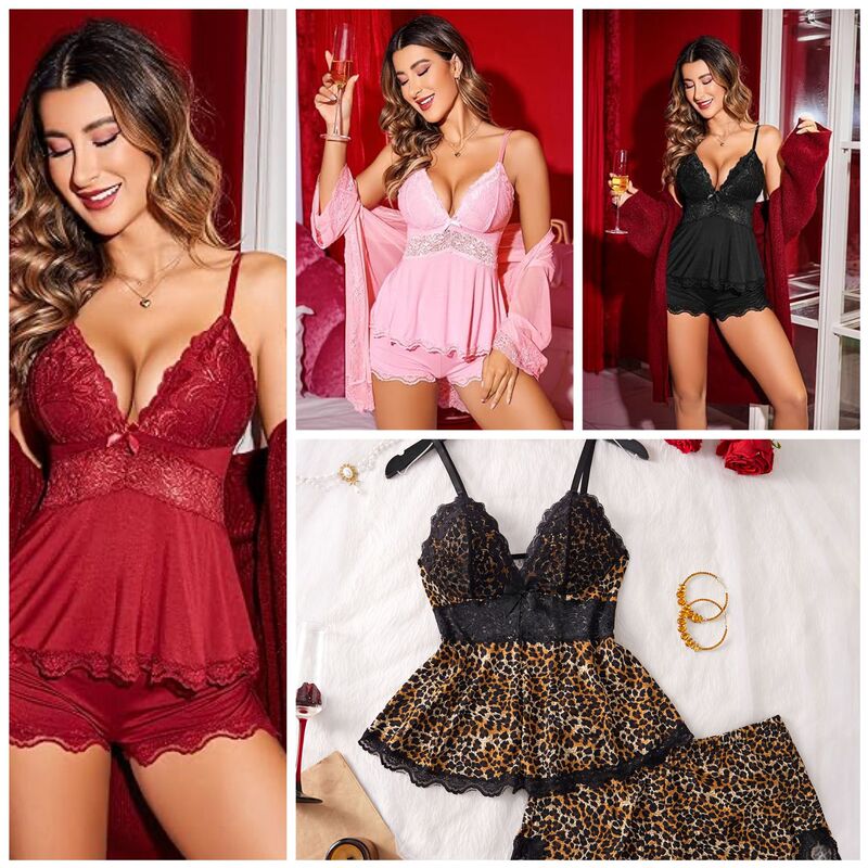 Modal Multi-Color Camisole Top + Shorts European and American Amazon Aliexpress Hot-Selling Elegant and Sexy Pajama Set Modal Multi-Color Camisole Top + Shorts European and American Amazon Aliexpress Hot-Selling Elegant and Sexy Pajama Set