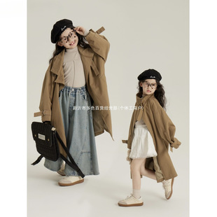 Casual Multi-Color Girls' Long Outwears, Medium and Large Children's Autumn Tops, Korean Style Children's Clothing, Children's British Style Khaki Wholesale