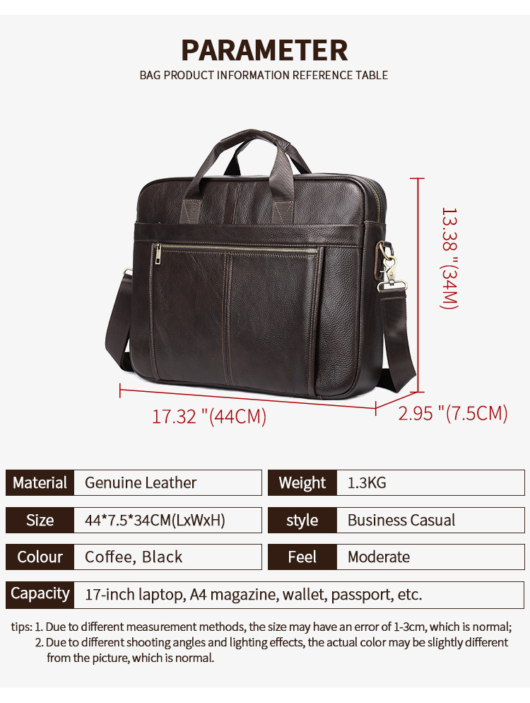 Cặp da nam công sở da bò lớp một, sức chứa lớn, đựng laptop, túi xách tay du lịch cao cấp — Cà phê, màu đen chi tiết 12