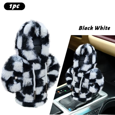 Shift Lever Car Accessory: Sürətlər qutusu və əl tormozu başlıqları - black-and-white-checkerboard