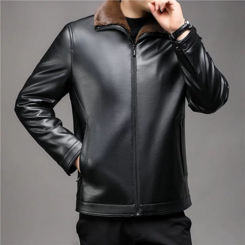 Warm winter jacket, for middle age, genuine leather, increased thickness