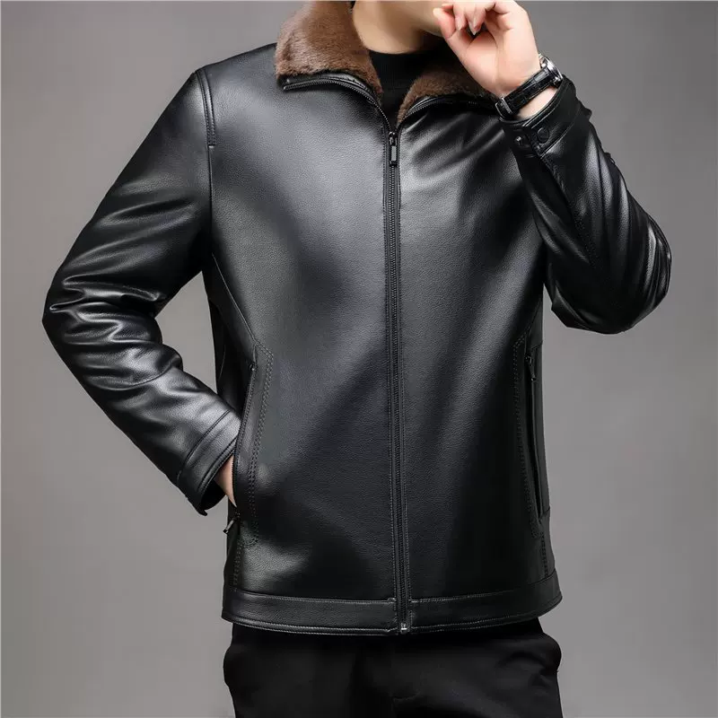 Warm winter jacket, for middle age, genuine leather, increased thickness