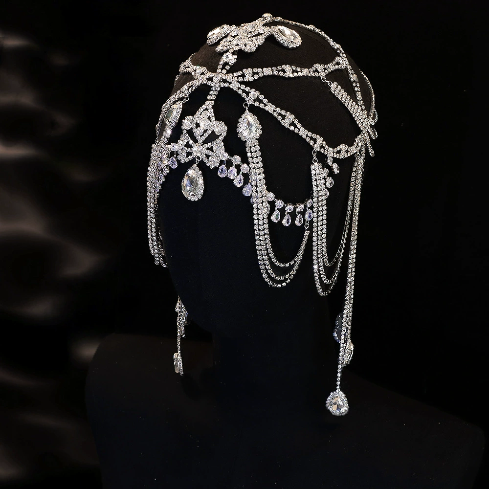 2025 трансграничный новый свадебный свадебный головной убор Экзотическая мода сетка многослойная цепочка волос со стразами