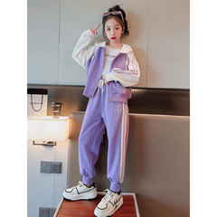 女童裝運動服春裝2024新款洋氣兒童套裝春秋女大童衛衣外套兩件套