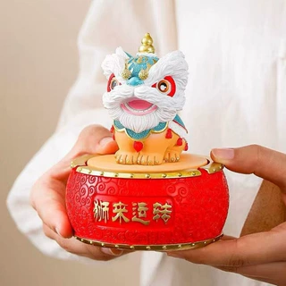 国潮醒狮烟灰缸带盖防烟灰办公室家居客厅茶几摆件烟缸树脂工艺品