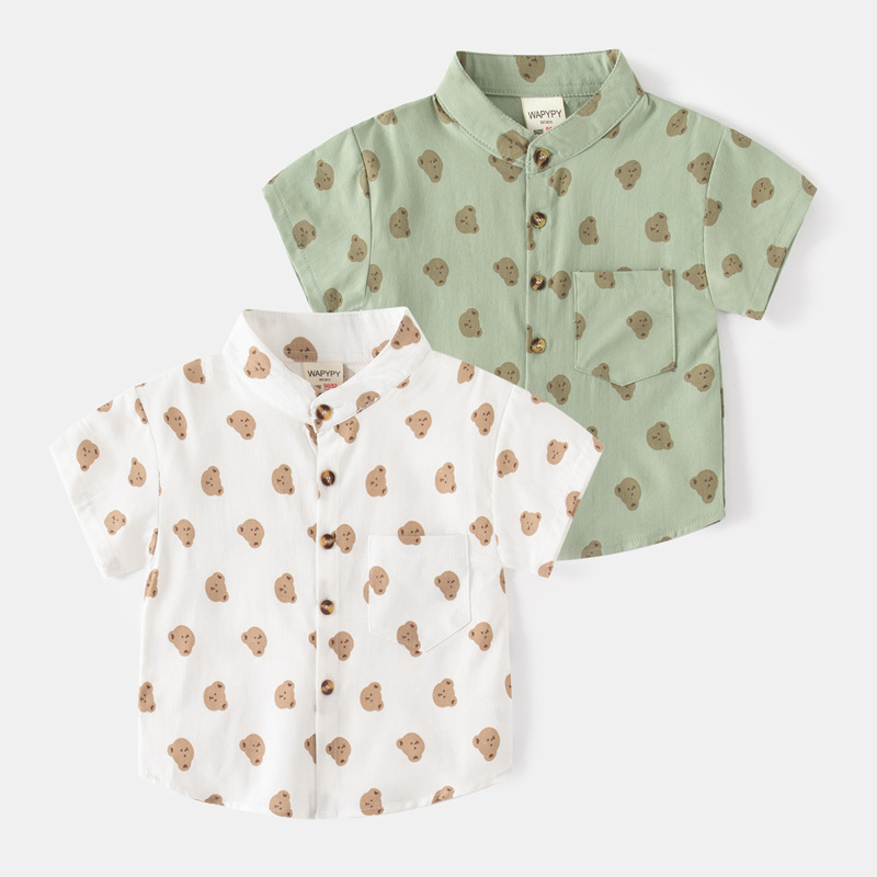 Children's short-sleeved shirts 2023 new Korean style boys' printed shirts baby summer cartoon tops dropshipping