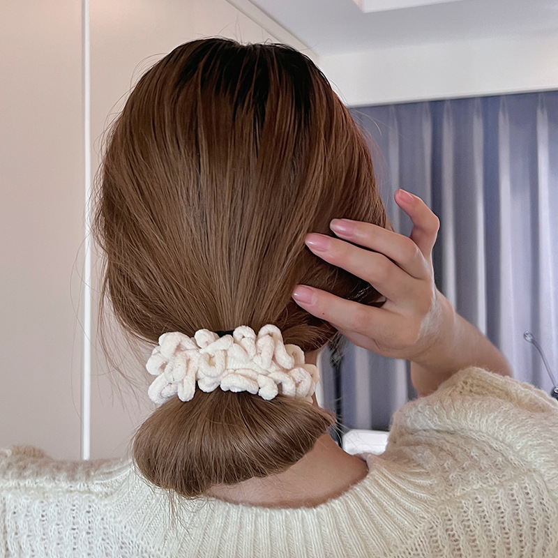 Kopfseil Plüsch Dickdarm Scrunchie Einfaches Haar-Accessoires Duttkopf Advanced Sense Großes hochelastisches Lederband Kopfbedeckung_voghion.com