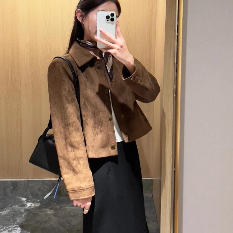 美拉德麂皮绒外套女短款2025春秋新款复古宽松小个子薄款夹克上衣|undefined