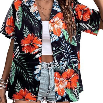 Cross-border Hot Selling European and American Women's Summer Hawaiian Shirt Soft Cool Floral Tropical Print Cuban Collar Short