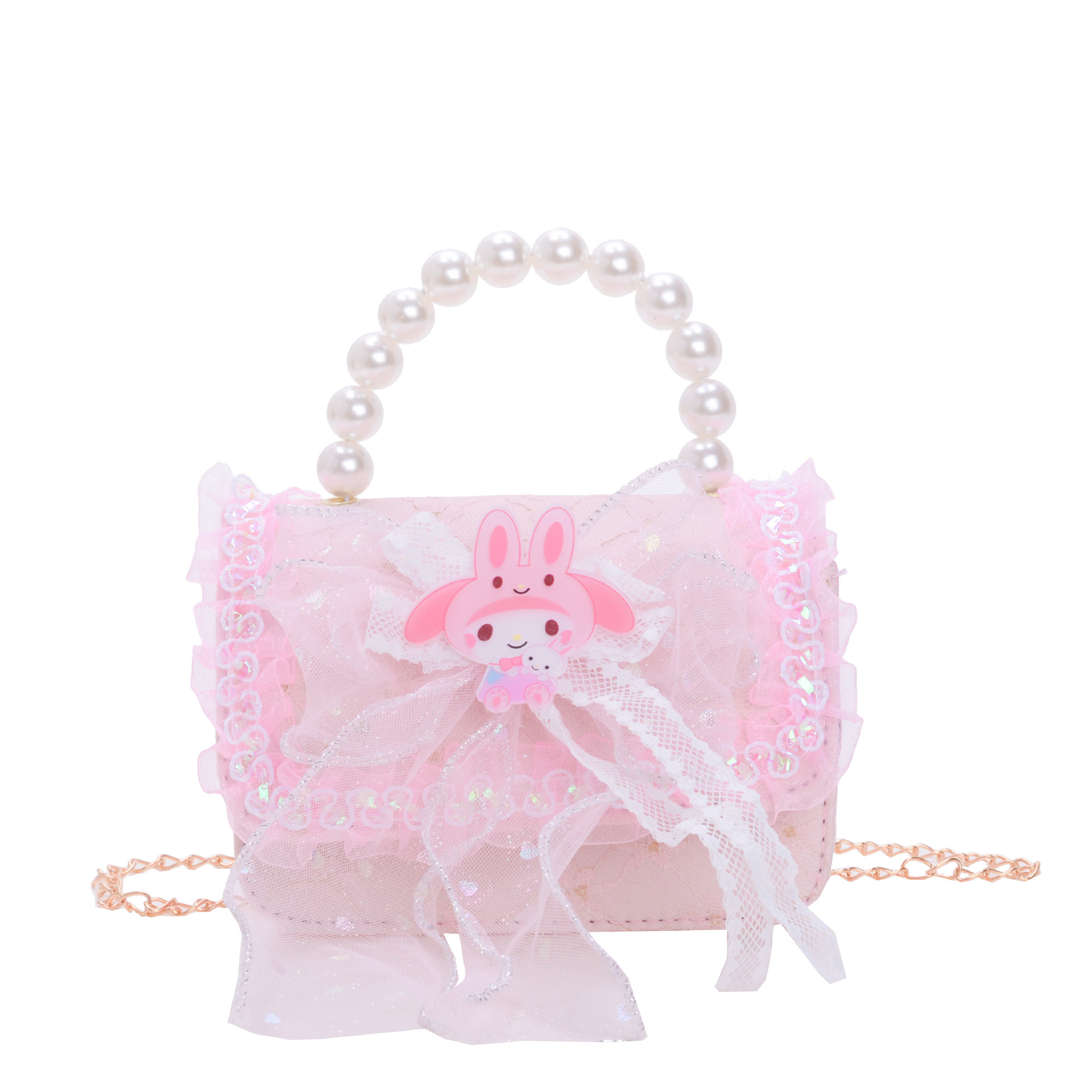 Bolsos infantiles, bolsos de moda princesa de perlas, bolsos de cambio de chicas lindas, bolsos de hombro de encaje