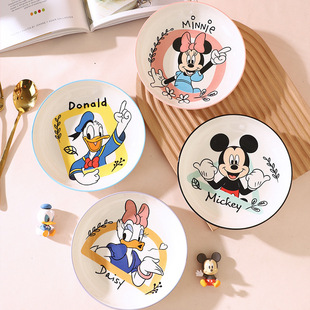 Disney Vertical Stripe 7inch Deep Plate Underglaze Ceramic Household Breakfast Plate Cartoon Mickey Tableware Round Plate Bowl Dish