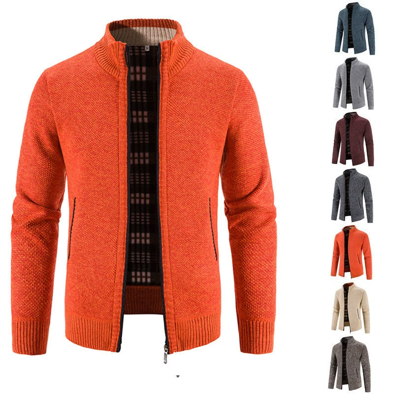 Внешняя торговля Мужской осенне-зимний кардиган на молнии свитер бархатная куртка с воротником-стойкой Мужской Свободный вязаный свитер пальто мужское