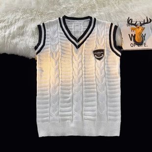V-Neck Sweater Vest Men's Spring and Autumn Trendy Brand Fashionable College Style Sleeveless Waistcoat Knitted Vest Outer Waistcoat Jacket