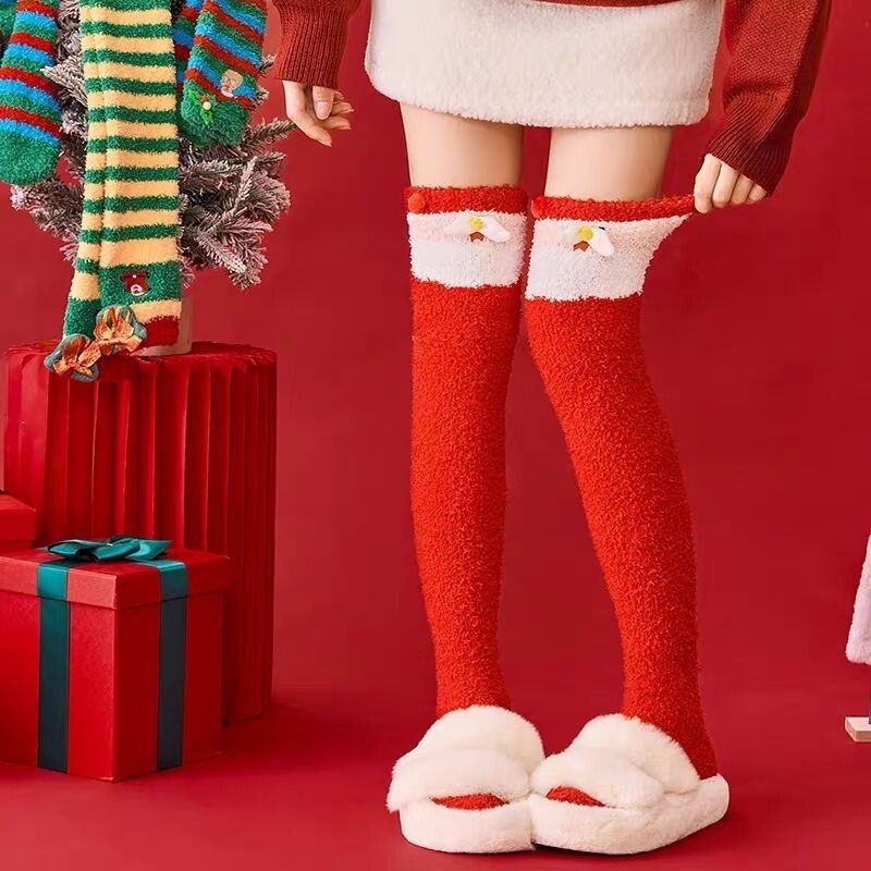 コーラルオーバーニーソックスクリスマスソックス女性用クロスボーダー暖かい女性用ソックス輸出厚く暖かいカジュアルソックスホームフロアソックス女性用|undefined