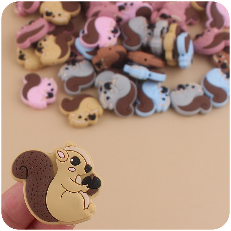 Nuevo bebé suministros de dibujos animados ardilla animal silicona teether creativo DIY chupete cadena pulsera teether Accesorios