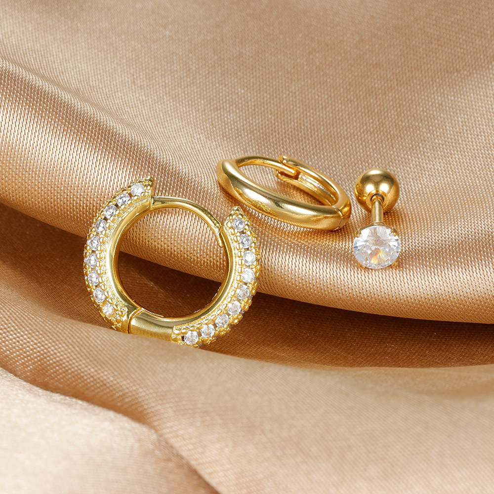 10g Weight Copper Ear Needle Material Zircon Inlay Material Hoop Earrings, Ear Studs Classification 1 Set Quantity Daily Occasion Copper Material Geometric Pattern Women's Gender Plating Design IG Style Style 1 Set IG Style Geometric Plating Copper Zircon Hoop Earrings Ear Studs 无