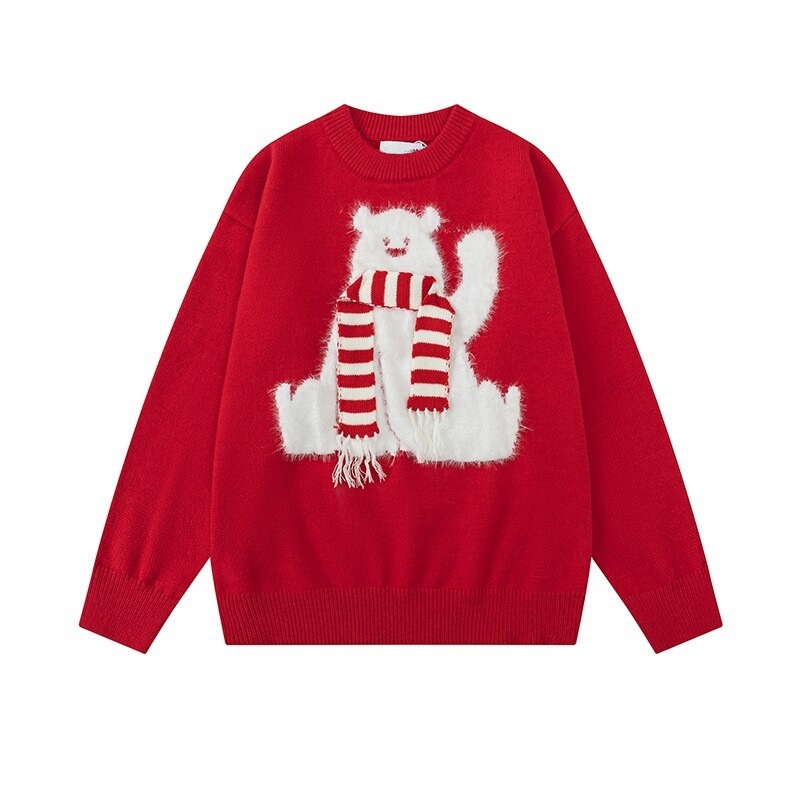 2025 Christmas Atmosphere Polar Bear Fair Isle Sweater Men and Women Round Neck Soft and Waxy Stackable Jacket Export