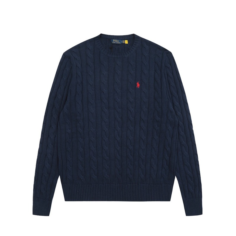跨境拉夫劳伦Ralph Lauren圆领纯色小马刺绣logo麻花针织毛衣|undefined