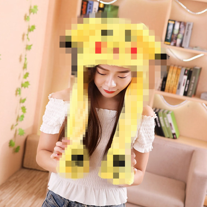 Douyinと同じスタイルのウサギの帽子ぬいぐるみ、耳をつまむと動くエアラップハット、インターネットセレブの面白いギフト|undefined