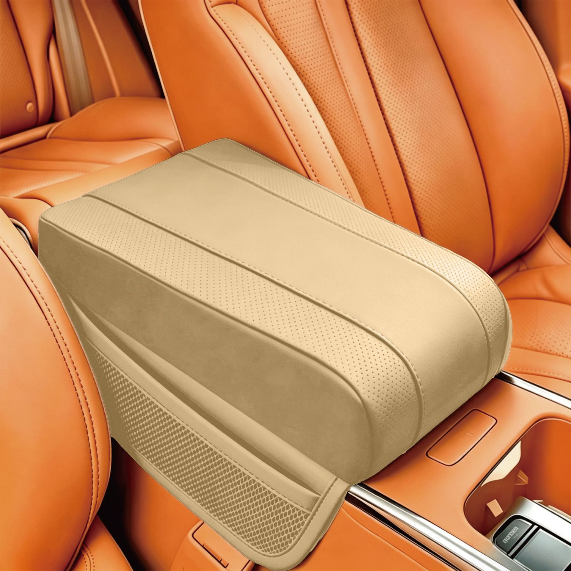 Car armrest box pad with mesh pocket, universal storage armrest box pad, universal car central elbow heightening pad