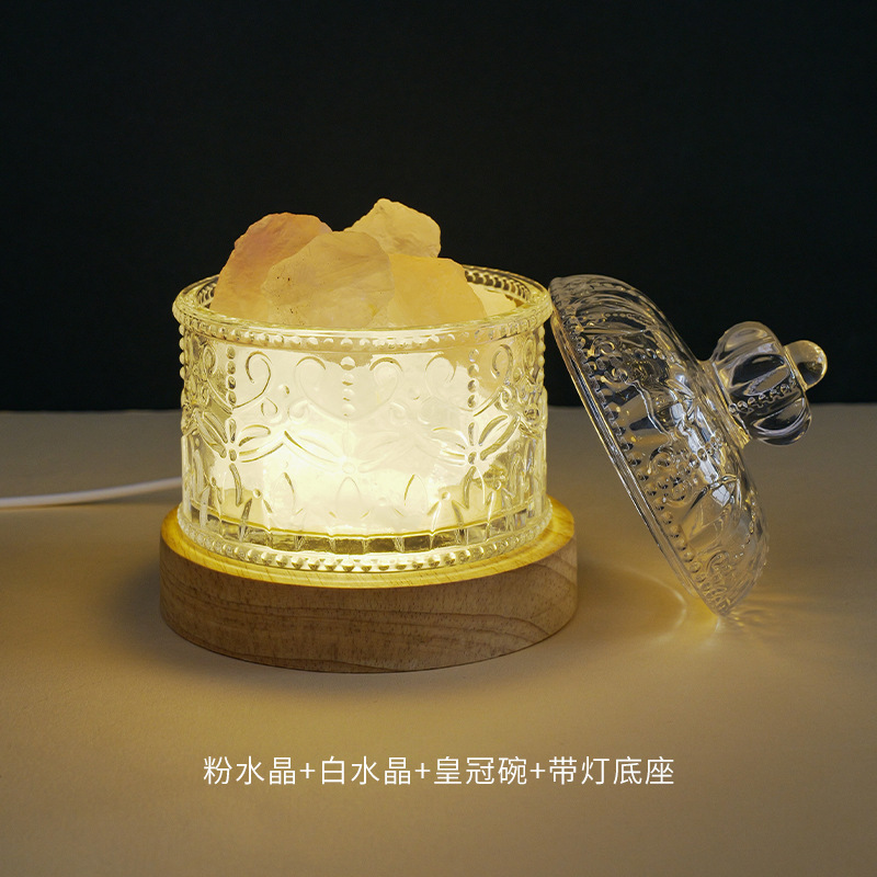 天然紫白粉水晶オレンジ塩石蛍石クリスタル原石無火ディフューザーストーンホームインテリアアロマセラピー常夜灯|undefined