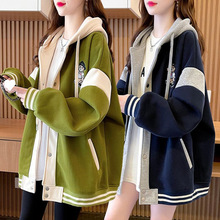 中长款连帽卫衣女学生春秋薄款宽松大码休闲百搭棒球服加绒外套女