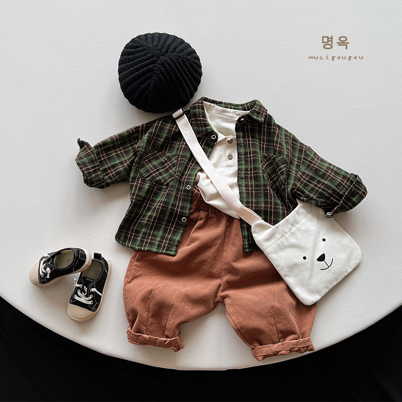 Camisa de Niños de moda personalizada para niños Otoño Nueva camisa de manga larga para niños a cuadros estilo coreano para niñas ropa de bebé para niños