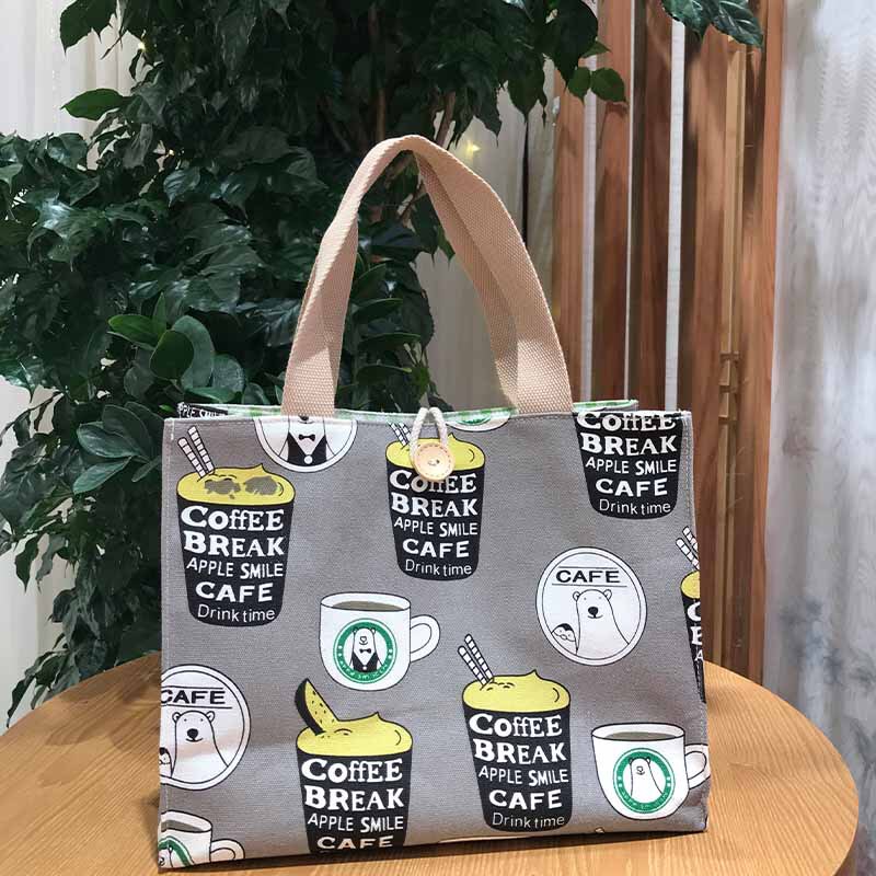Canvas Tote Bag Office Worker Large Lunch Box Bag A4 Cartoon Bag Storage Hand Carrying Mummy Bag Japanese Lunch Bag