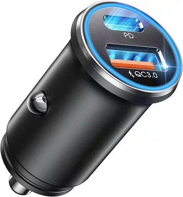 New car charger PD30w dual output super fast charge 52.5W high power metal body charger (Mobil şarj cihazları) - pd30wusb225w-black-bare-metal