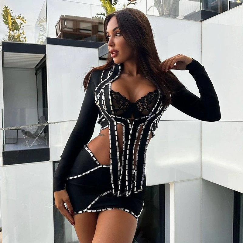 Новое черное длинное пиджак/костюм Amazon иностранная торговля биндж Dresses вечерние платья биндж платья