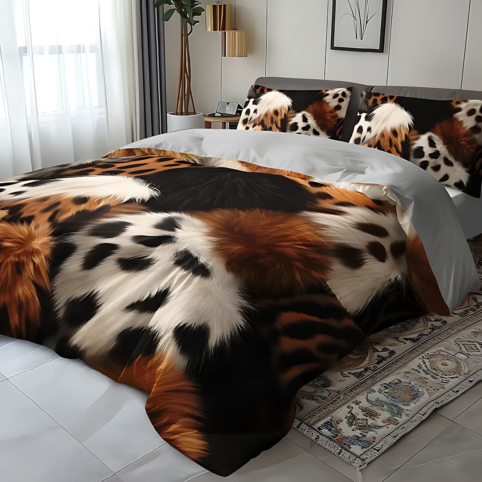 TEMU / JIT nuevo producto transfronterizo de moda impresión digital 3D leopardo colcha de cama set