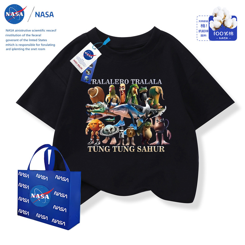 NASA 2025年夏新作共同ブランド外国山海経子供男の子半袖Tシャツ通気性半袖トップス|undefined