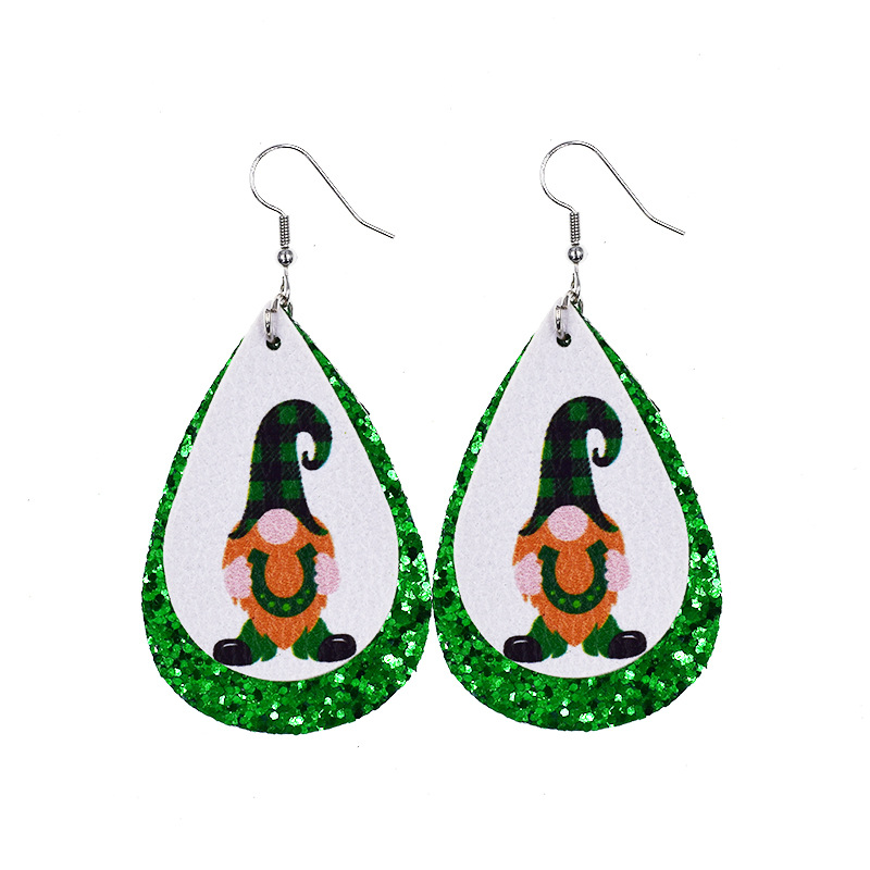 1 Par Moda Trébol De Cuatro Hojas Gotitas De Agua Cuero Sintético Lentejuelas San Patricio Mujeres Pendientes De Gota display picture 5