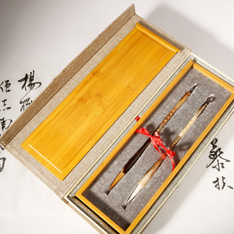 狼毫兼毫牛角杆 毛筆套裝成人書法大中小楷禮盒 送禮書畫文房四寶