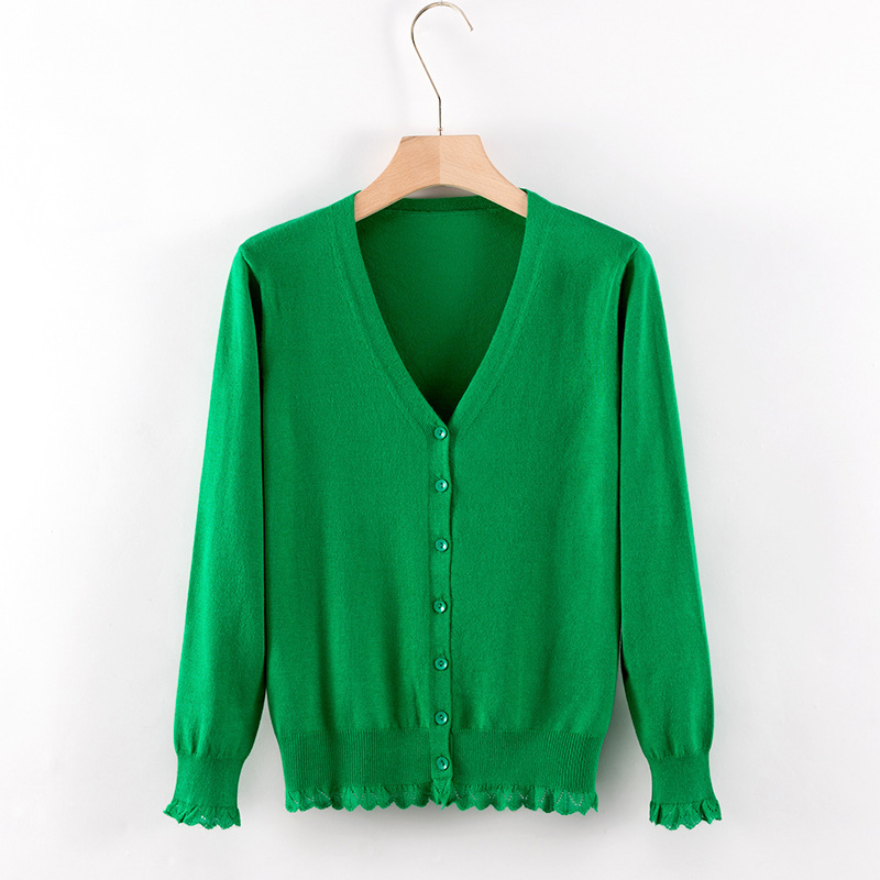 Lace New Spring and Autumn Thin Knitted Sweater Women's Cardigan Short Sweater Shawl Jacket Top Air-Conditioning Shirt Wholesale