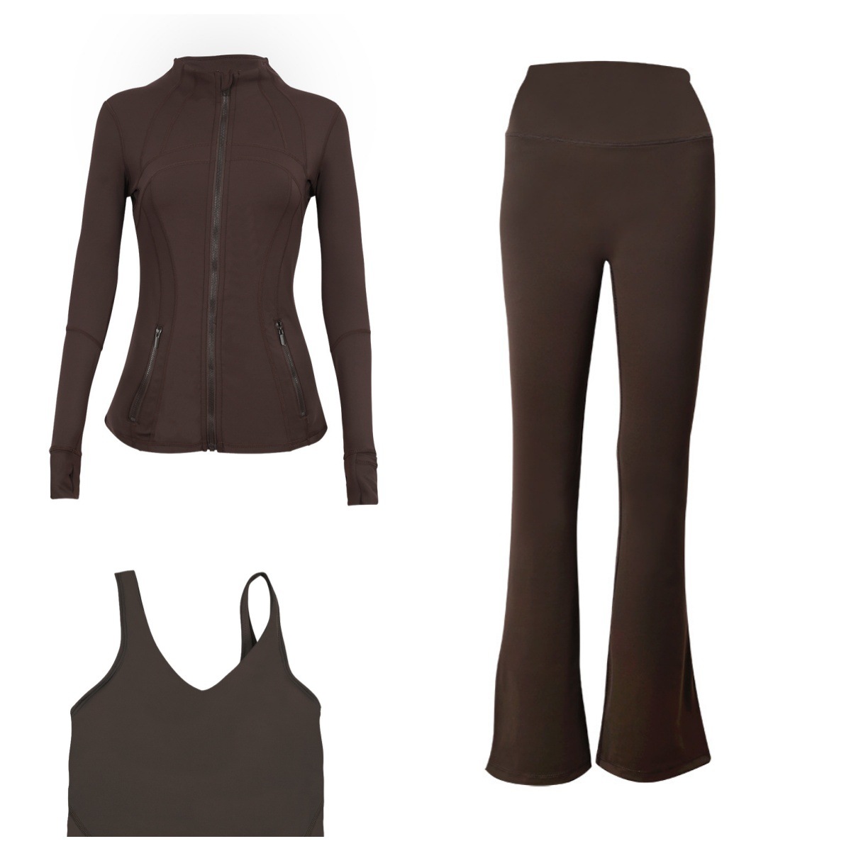 Flared Pants Jacket U Back Bra Sports Set 3 Piece Fitness Run Yoga Women's Clothing Workout Gym Fitness Running Yoga Set_ecoleips.com
