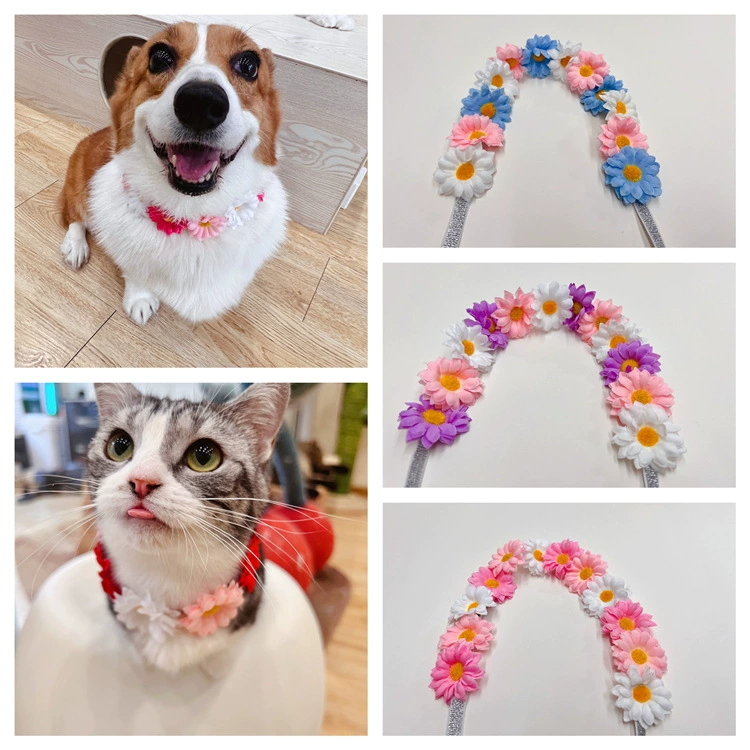 Новый весенне-летний ошейник для домашних животных, украшения для кошек и собак, маленький венок, милый маленький свежий Эластичный регулируемый Amazon Cross Border