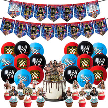 WWE美國職業摔跤主題派對裝飾用品拉旗氣球插旗套裝禮亞馬遜現貨