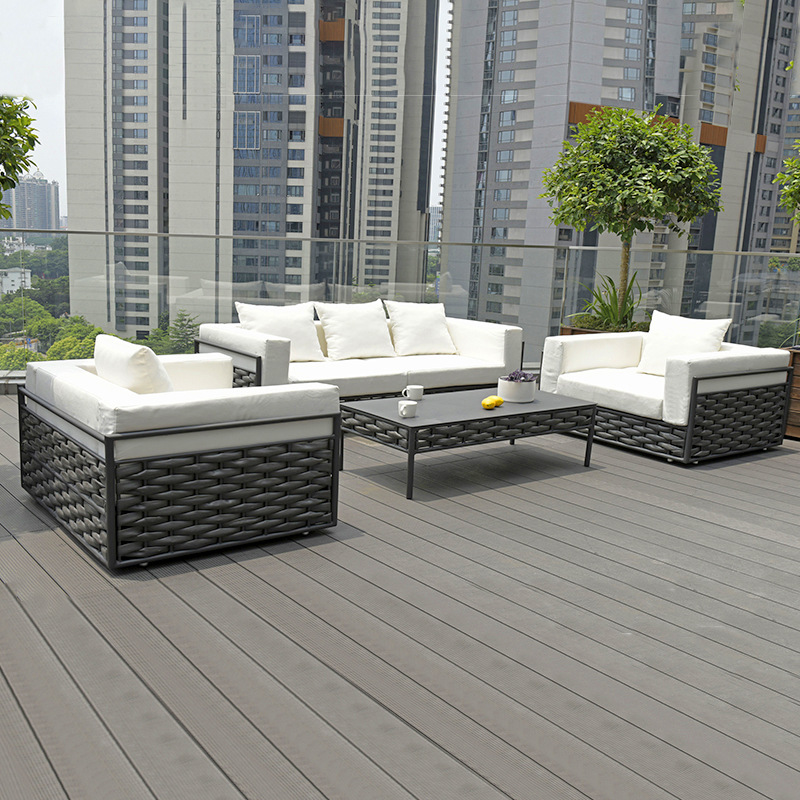 Conjunto de sofás de ratán para exteriores, para terraza de jardín, patio de hotel o villa, sala de estar, combinación de sofás de aleación de aluminio.