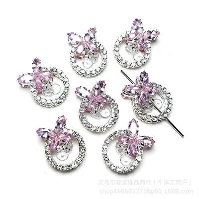 Beads Bowknot Running Ring Straight | Zərgərlik ara hissələri - butterfly-garland-pink-zirconium-double-sided-zircon-vertical-hole-components