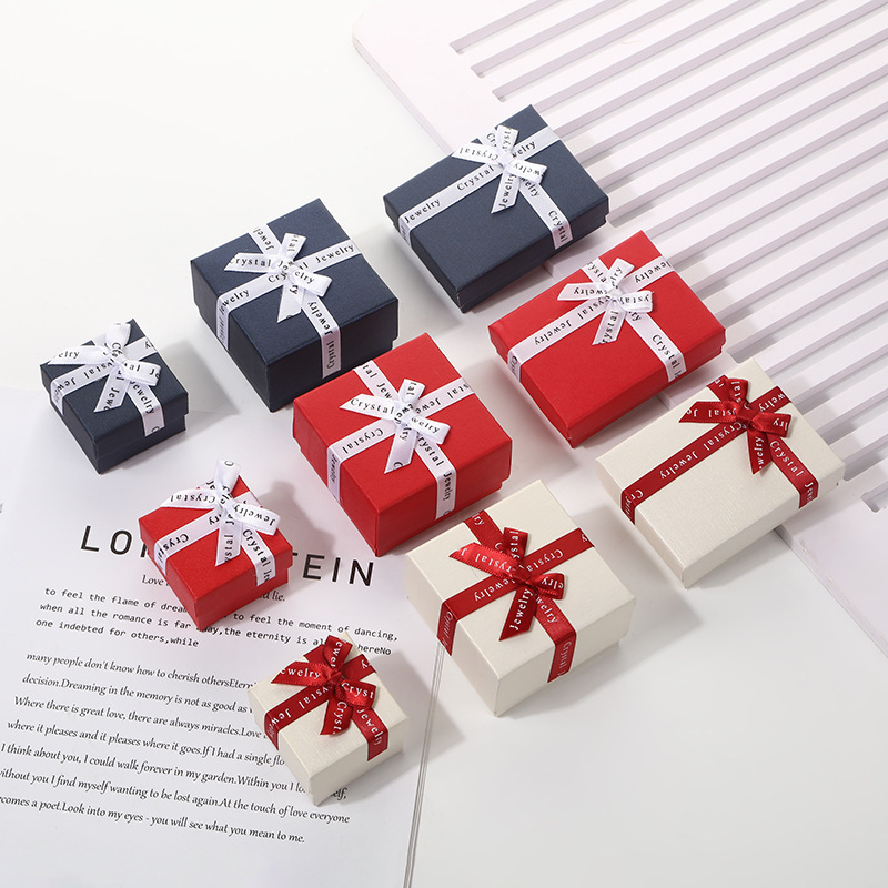 现货方形丝带戒指吊坠耳钉盒 7*9*2.5饰品珠宝首饰耳钉盒