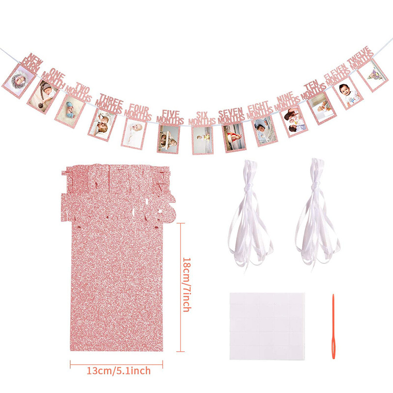 Recién nacido bebé cumpleaños fiesta diseño de fondo Recién nacido 12 meses bebé cumpleaños foto tirar bandera