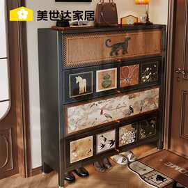 钢制鞋柜家用门口入户玄关靠墙中古风收纳储物柜一体二合一