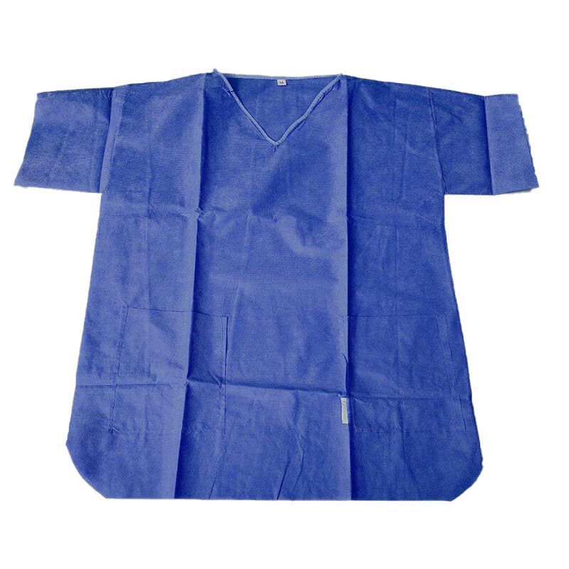 厂家一次性无纺布V字领短袖套装洁净洗手衣病人服防水透气清洁服